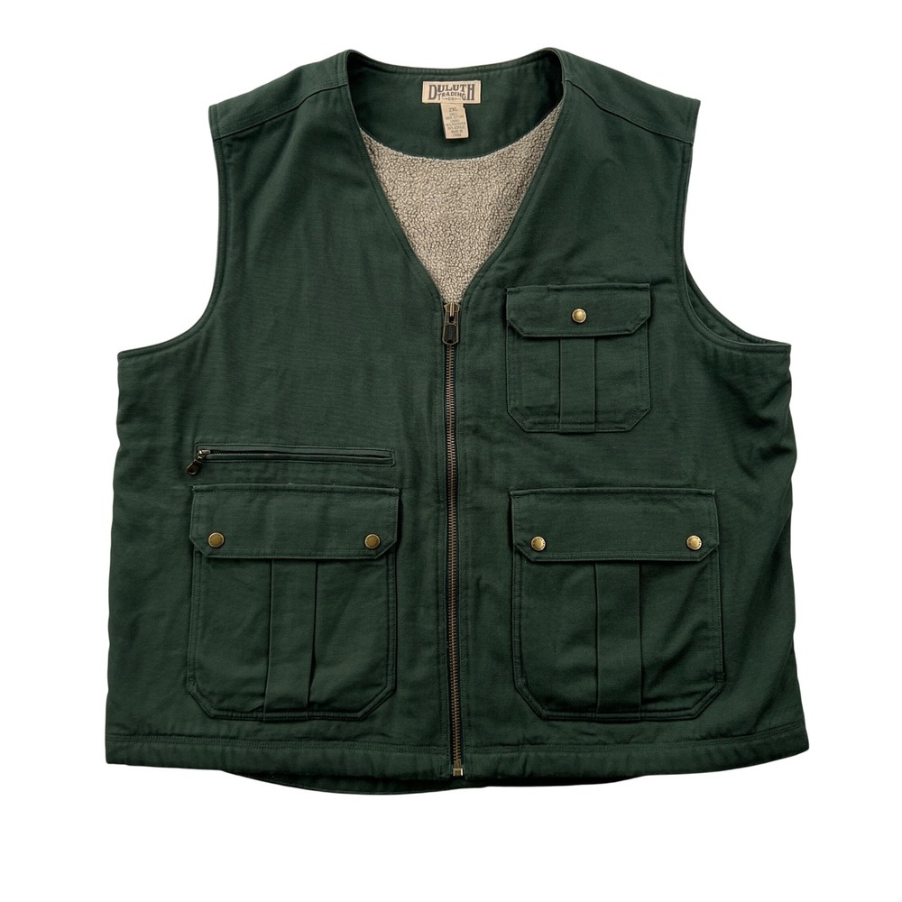 Duluth Iron Range Fire Hose Lined Vest Mens XXL Green Sherpa Lined Utility Work